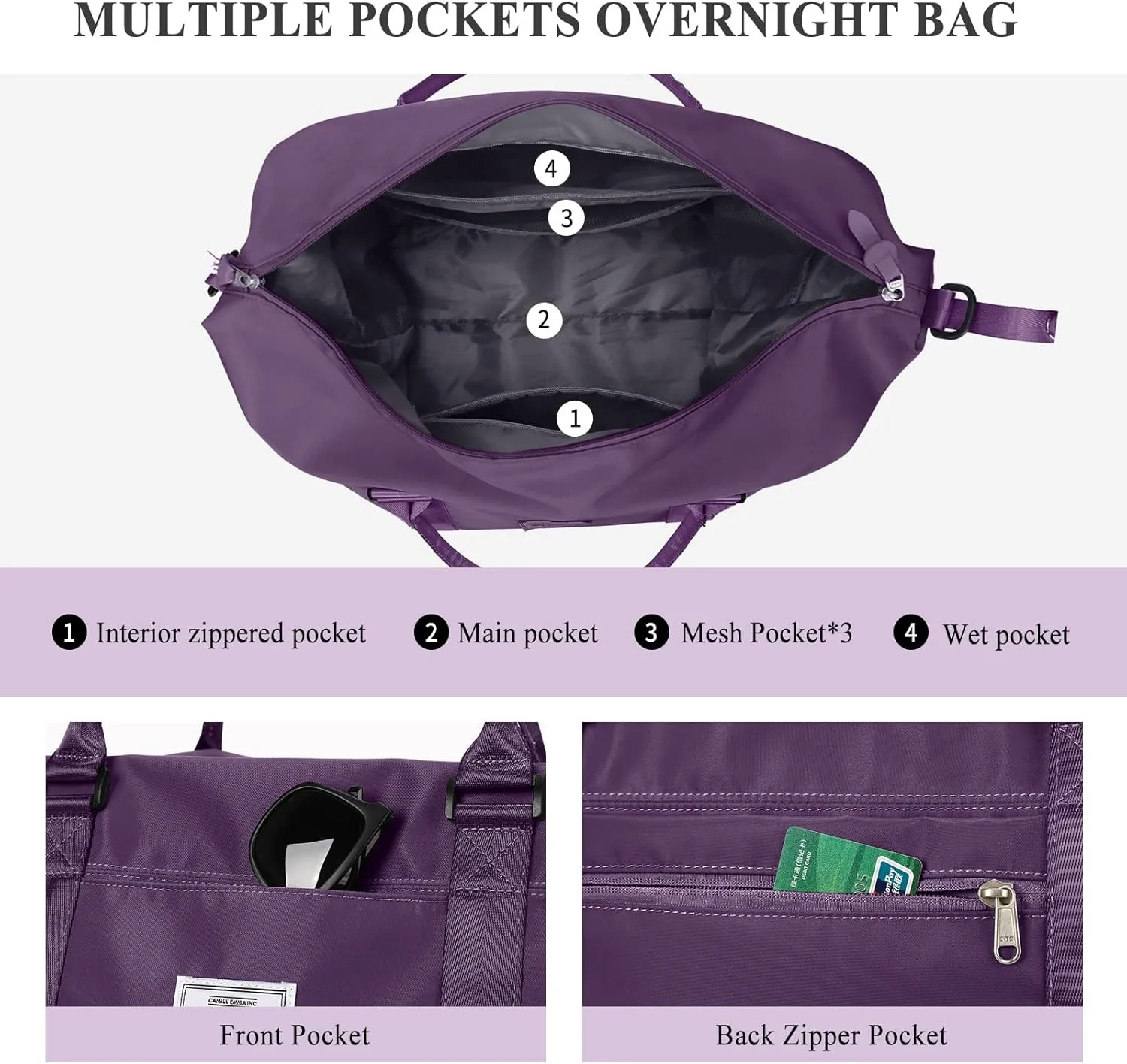 Gym Bag for Women, Travel Duffel Bag,Weekender Overnight Bag with Wet Pocket&Trolley Sleeve,Carry On Personal Item Bag
