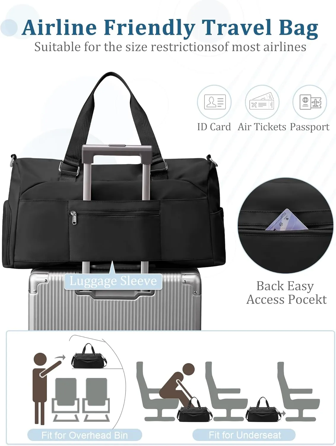Gym Bag for Women with Shoe Compartment,Travel Duffel Bag for Men Sports Gym Tote Bags Carry on Overnight Bag Personal Item Travel Bag Weekender Bags Swimming Yoga Workout Bag Black