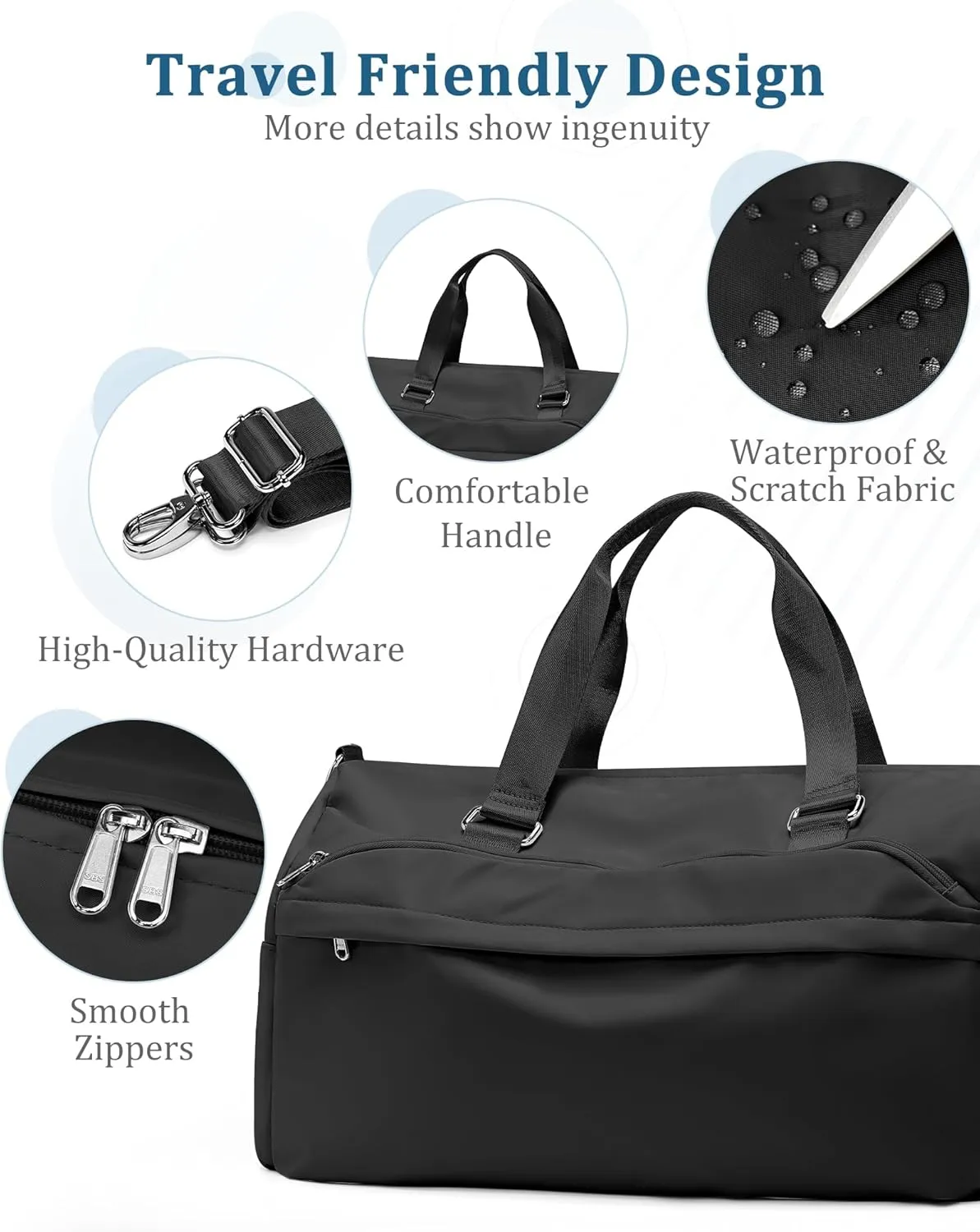 Gym Bag for Women with Shoe Compartment,Travel Duffel Bag for Men Sports Gym Tote Bags Carry on Overnight Bag Personal Item Travel Bag Weekender Bags Swimming Yoga Workout Bag Black