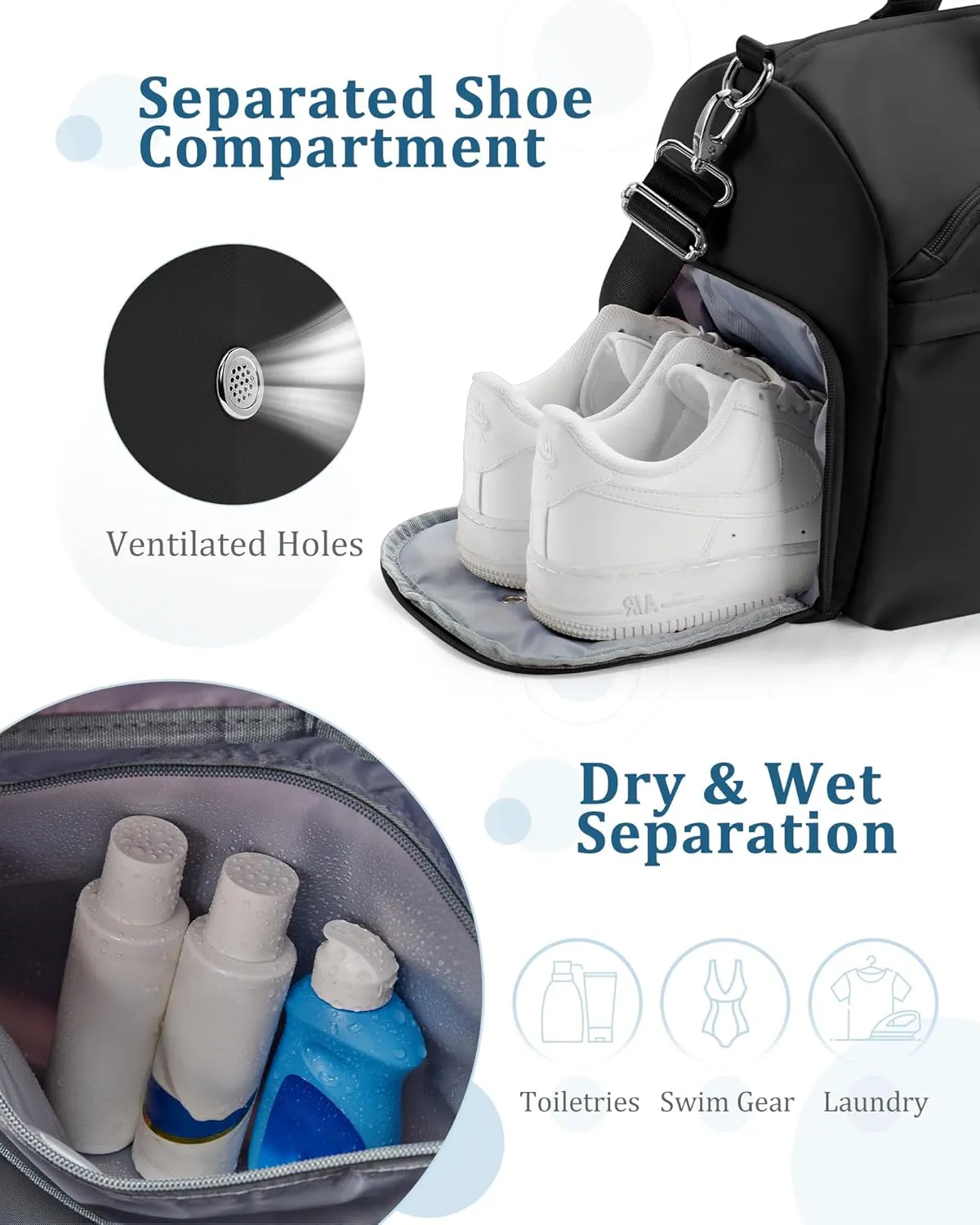 Gym Bag for Women with Shoe Compartment,Travel Duffel Bag for Men Sports Gym Tote Bags Carry on Overnight Bag Personal Item Travel Bag Weekender Bags Swimming Yoga Workout Bag Black