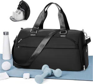 Gym Bag for Women with Shoe Compartment,Travel Duffel Bag for Men Sports Gym Tote Bags Carry on Overnight Bag Personal Item Travel Bag Weekender Bags Swimming Yoga Workout Bag Black