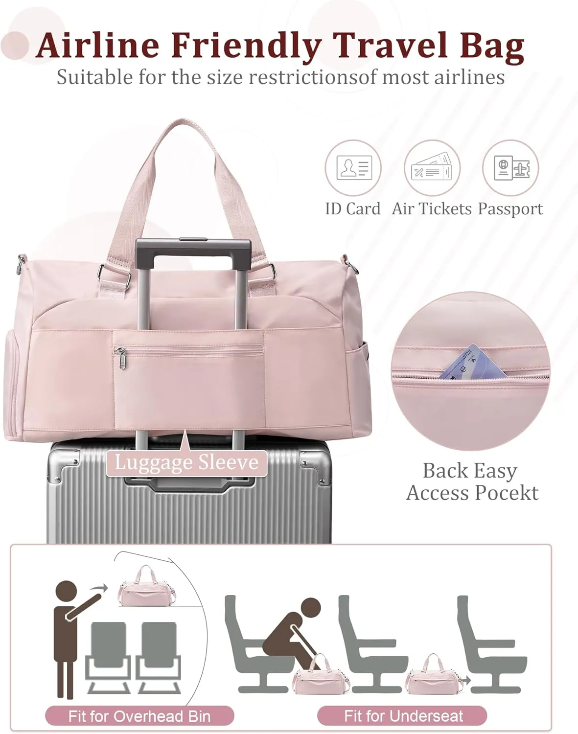 Gym Bag for Women with Shoe Compartment,Travel Duffel Bag for Men Sports Gym Tote Bags Carry on Overnight Bag Personal Item Travel Bag Weekender Bags Swimming Yoga Workout Bag Pink