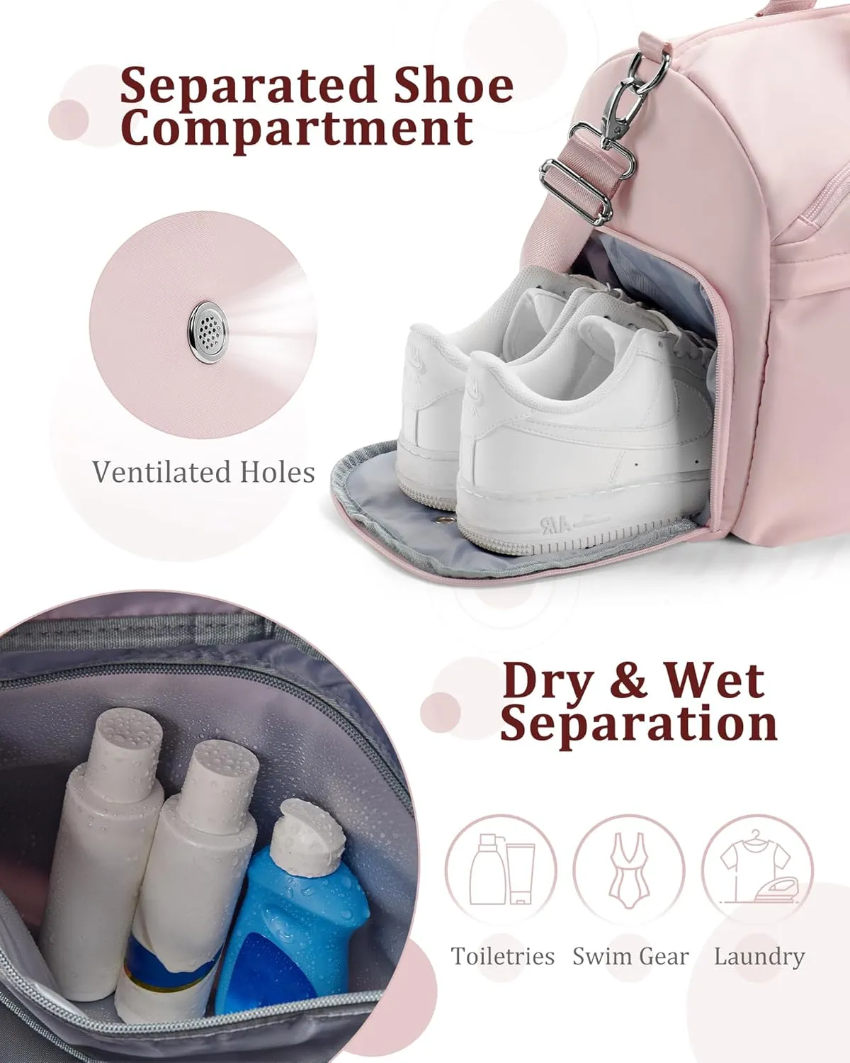 Gym Bag for Women with Shoe Compartment,Travel Duffel Bag for Men Sports Gym Tote Bags Carry on Overnight Bag Personal Item Travel Bag Weekender Bags Swimming Yoga Workout Bag Pink