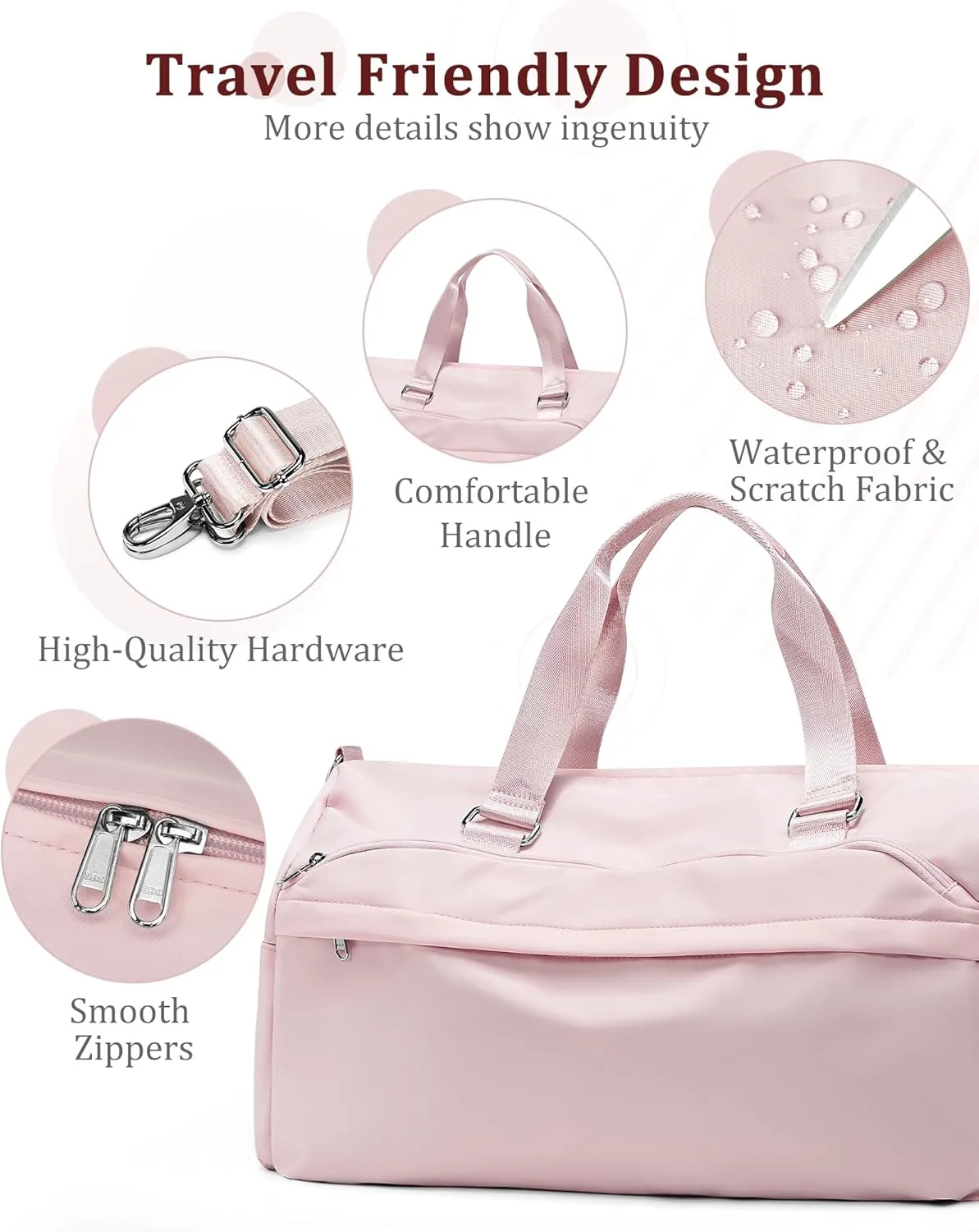 Gym Bag for Women with Shoe Compartment,Travel Duffel Bag for Men Sports Gym Tote Bags Carry on Overnight Bag Personal Item Travel Bag Weekender Bags Swimming Yoga Workout Bag Pink