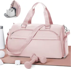 Gym Bag for Women with Shoe Compartment,Travel Duffel Bag for Men Sports Gym Tote Bags Carry on Overnight Bag Personal Item Travel Bag Weekender Bags Swimming Yoga Workout Bag Pink