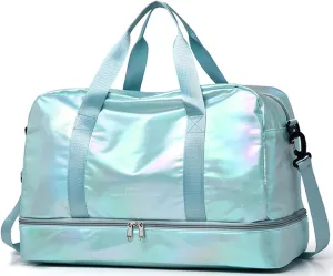 Gym Bag for Women,Sports Travel Duffel Bag,Shoulder Weekender Overnight Bag with Shoes Compartment Wet Pocket (fluorescent blue)