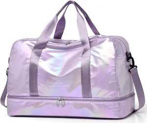 Gym Bag for Women,Sports Travel Duffel Bag,Shoulder Weekender Overnight Bag with Shoes Compartment Wet Pocket (fluorescent purple)
