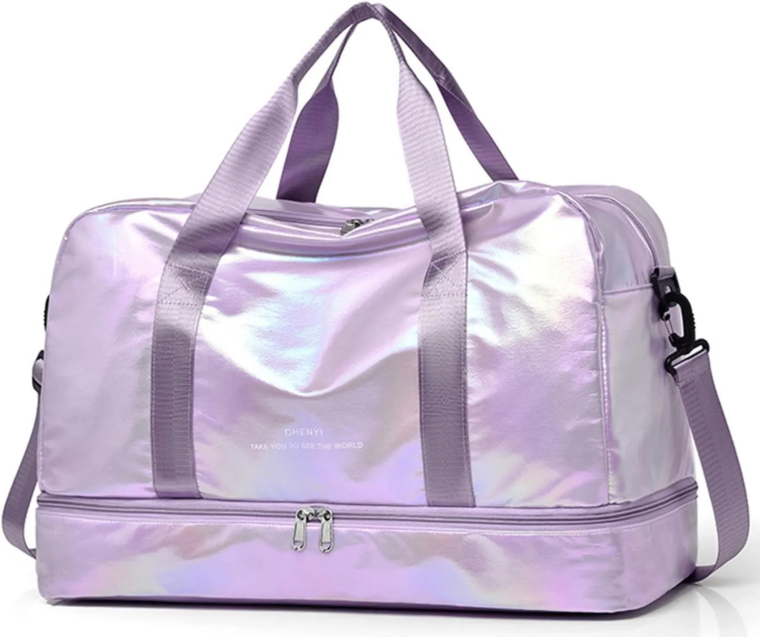 Gym Bag for Women,Sports Travel Duffel Bag,Shoulder Weekender Overnight Bag with Shoes Compartment Wet Pocket (fluorescent purple)