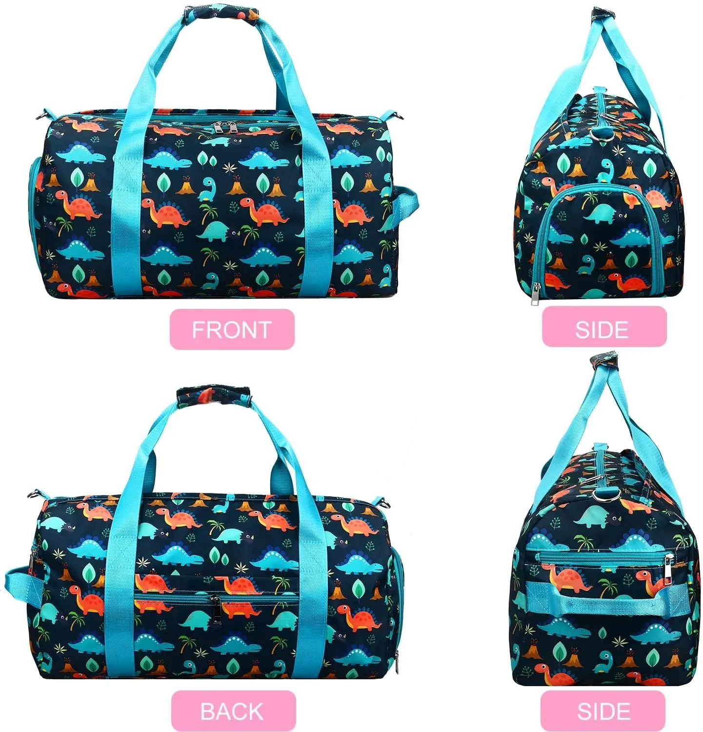 Gym Travel Duffle Bag for Girls - Gymnastics Sports Dance Bag with Shoe Compartment & Wet Pocket Dinosaur Kids Travel Bag Teens Weekender Sleepover Carry On Bag