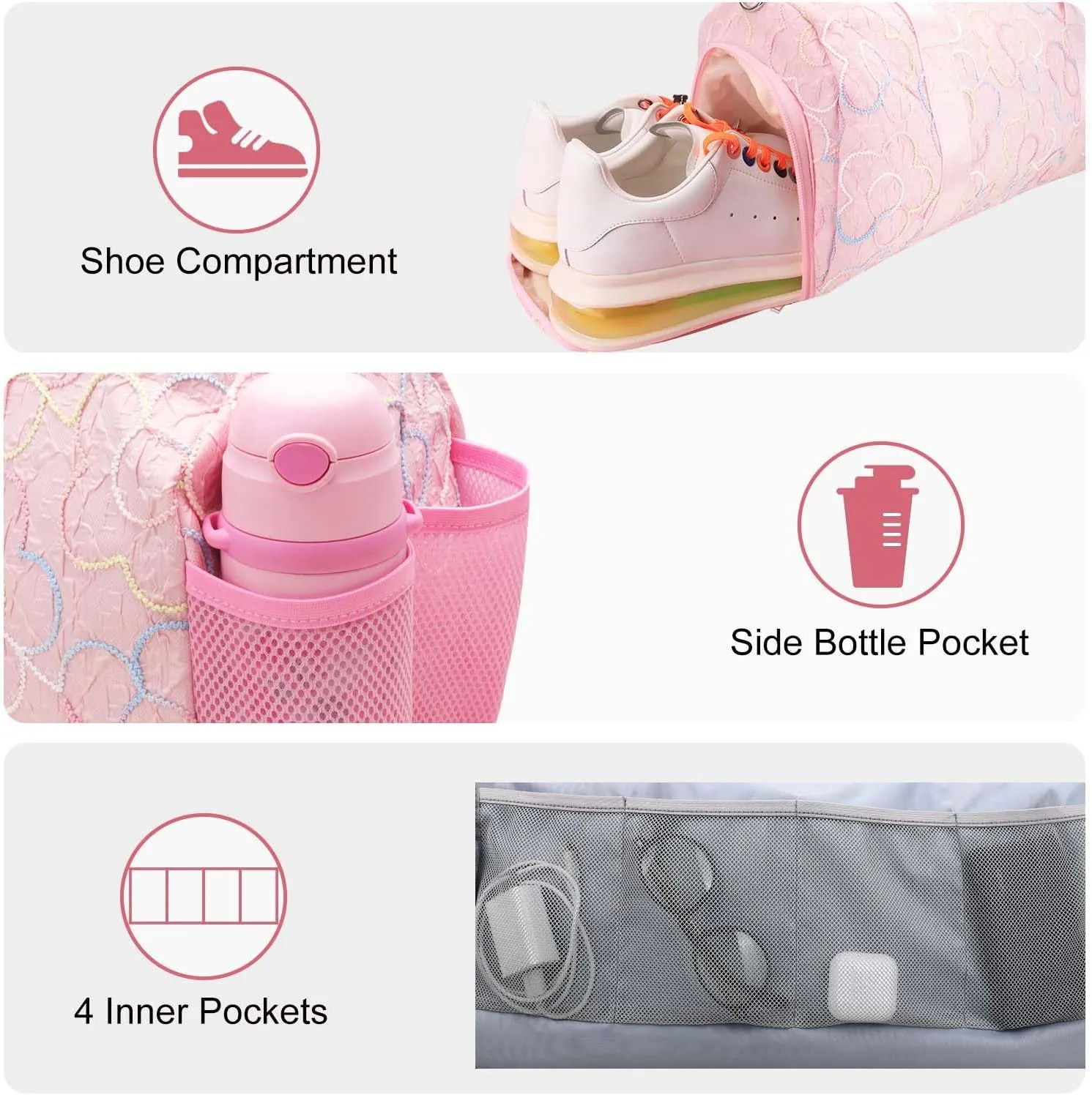 Gym Travel Duffle Bag for Girls - Gymnastics Sports Dance Bag with Shoe Compartment & Wet Pocket Kids Travel Bag Teens Weekender Sleepover Carry On Bag