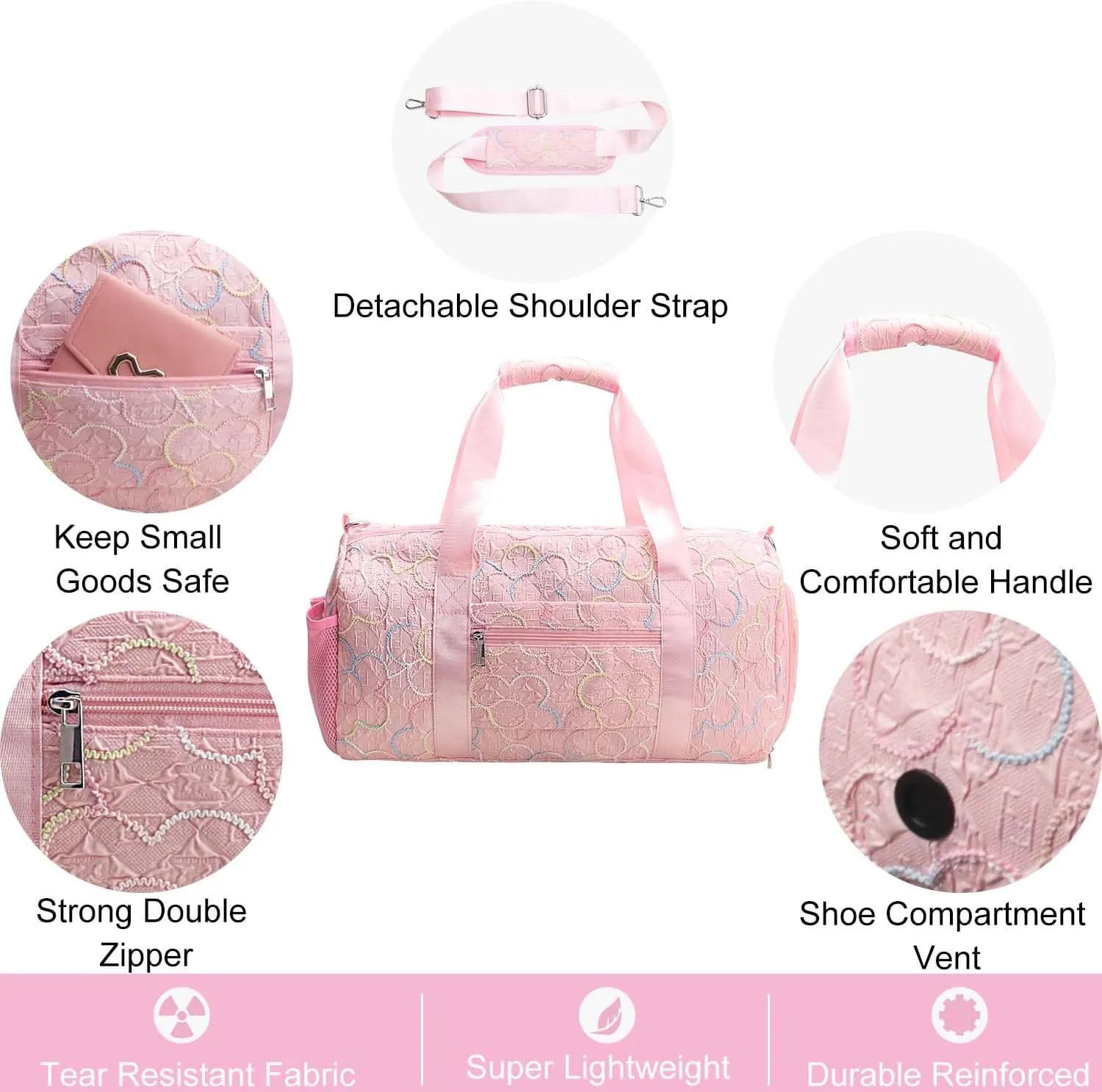 Gym Travel Duffle Bag for Girls - Gymnastics Sports Dance Bag with Shoe Compartment & Wet Pocket Kids Travel Bag Teens Weekender Sleepover Carry On Bag