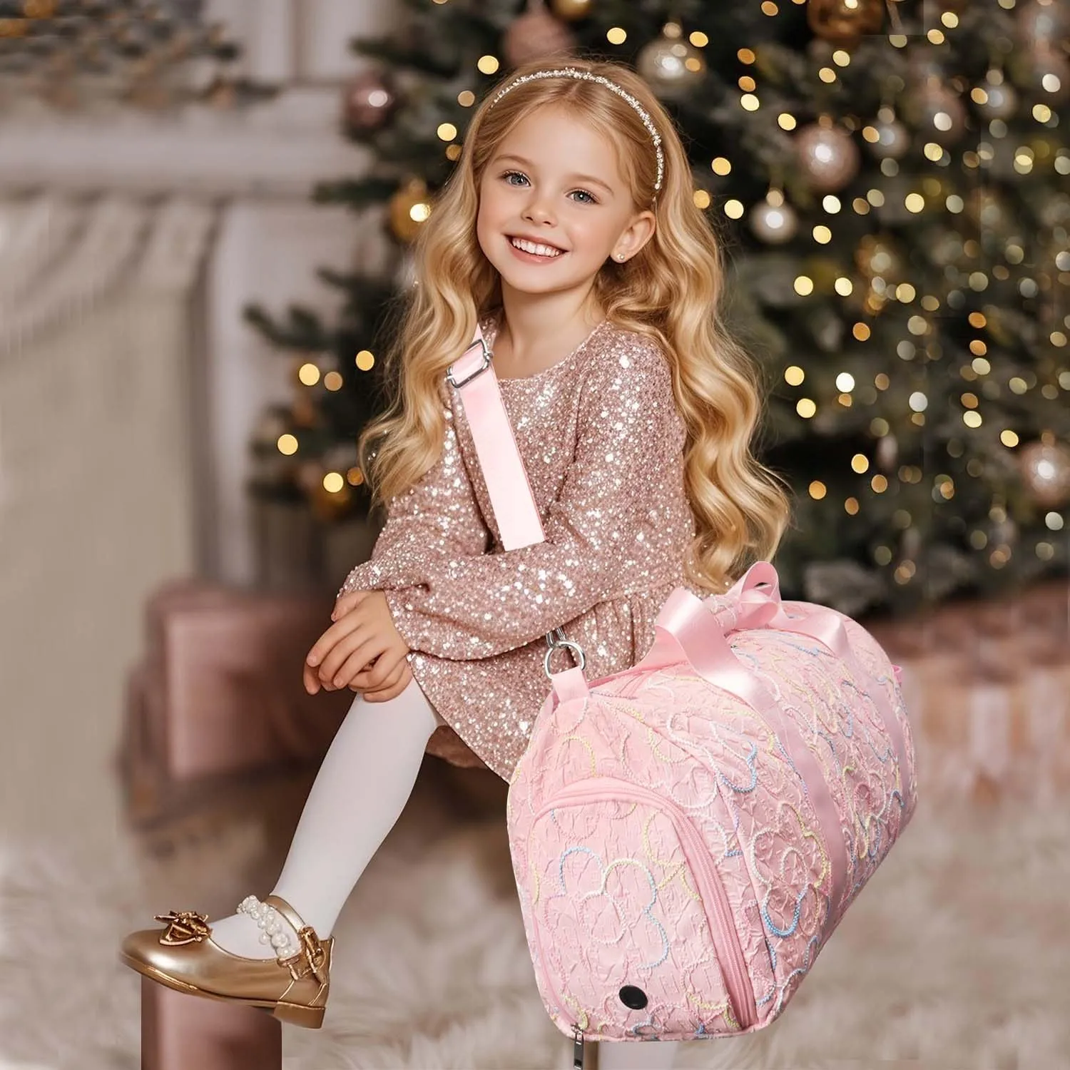 Gym Travel Duffle Bag for Girls - Gymnastics Sports Dance Bag with Shoe Compartment & Wet Pocket Kids Travel Bag Teens Weekender Sleepover Carry On Bag