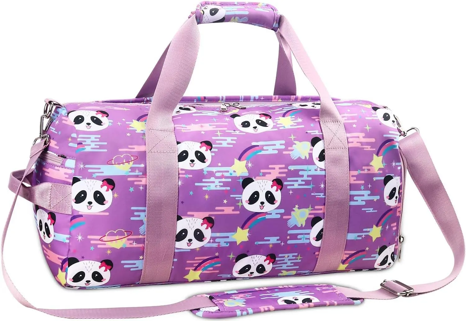 Gym Travel Duffle Bag for Girls - Gymnastics Sports Dance Bag with Shoe Compartment & Wet Pocket Panda Kids Travel Bag Teens Weekender Sleepover Carry On Bag