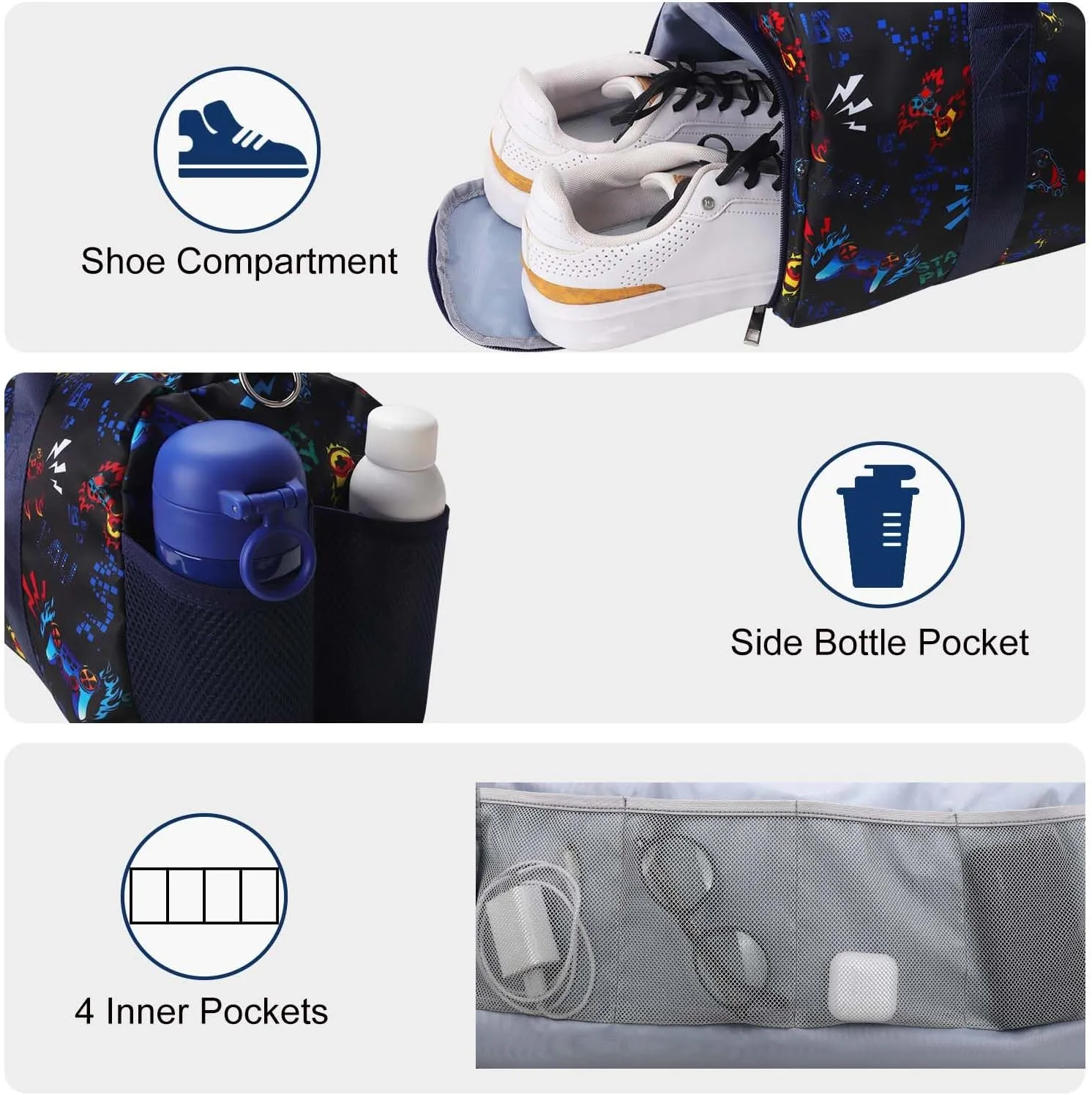 Gym Travel Duffle Bag for Girls - Gymnastics Sports Dance Bag with Shoe Compartment & Wet Pocket Panda Kids Travel Bag Teens Weekender Sleepover Carry On Bag