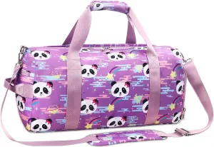 Gym Travel Duffle Bag for Girls - Gymnastics Sports Dance Bag with Shoe Compartment & Wet Pocket Panda Kids Travel Bag Teens Weekender Sleepover Carry On Bag