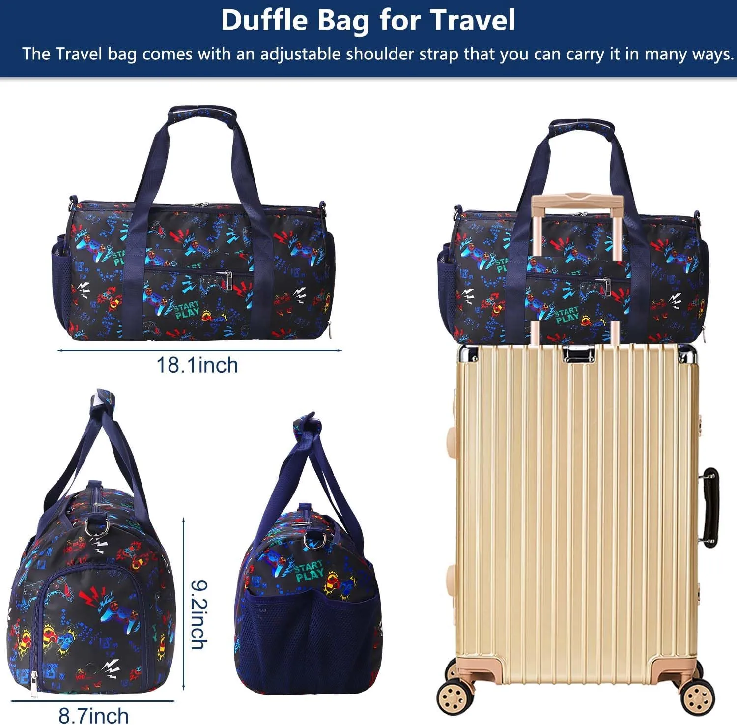 Gym Travel Duffle Bag for Girls - Gymnastics Sports Dance Bag with Shoe Compartment & Wet Pocket Panda Kids Travel Bag Teens Weekender Sleepover Carry On Bag