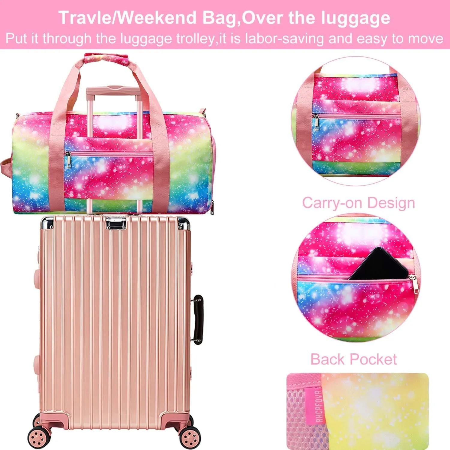 Gym Travel Duffle Bag for Girls - Gymnastics Sports Dance Bag with Shoe Compartment & Wet Pocket Unicorn Kids Travel Bag Teens Weekender Sleepover Carry