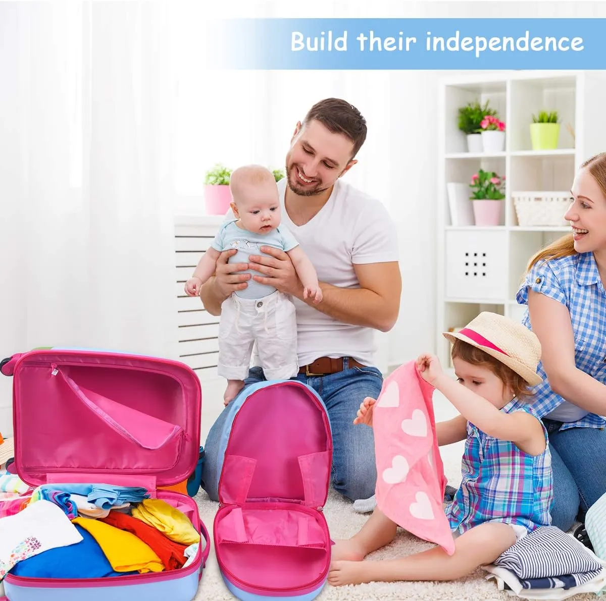 GYMAX Kids Carry On Luggage Set, 12" & 16" 2PCS Rolling Suitcase