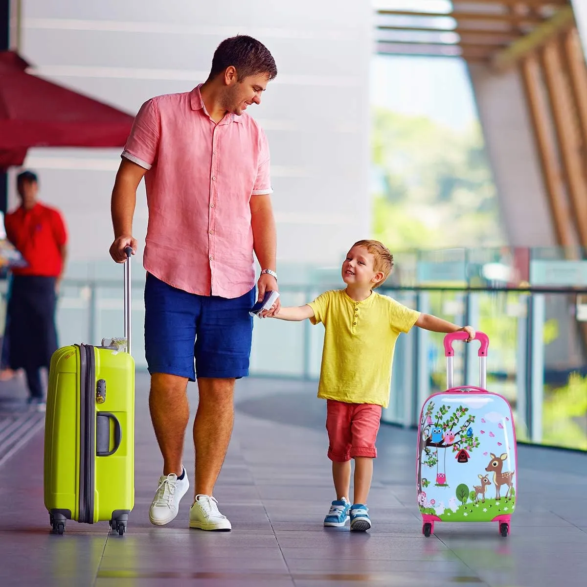 GYMAX Kids Carry On Luggage Set, 12" & 16" 2PCS Rolling Suitcase