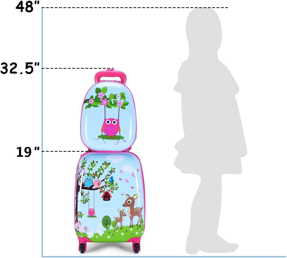GYMAX Kids Carry On Luggage Set, 12" & 16" 2PCS Rolling Suitcase