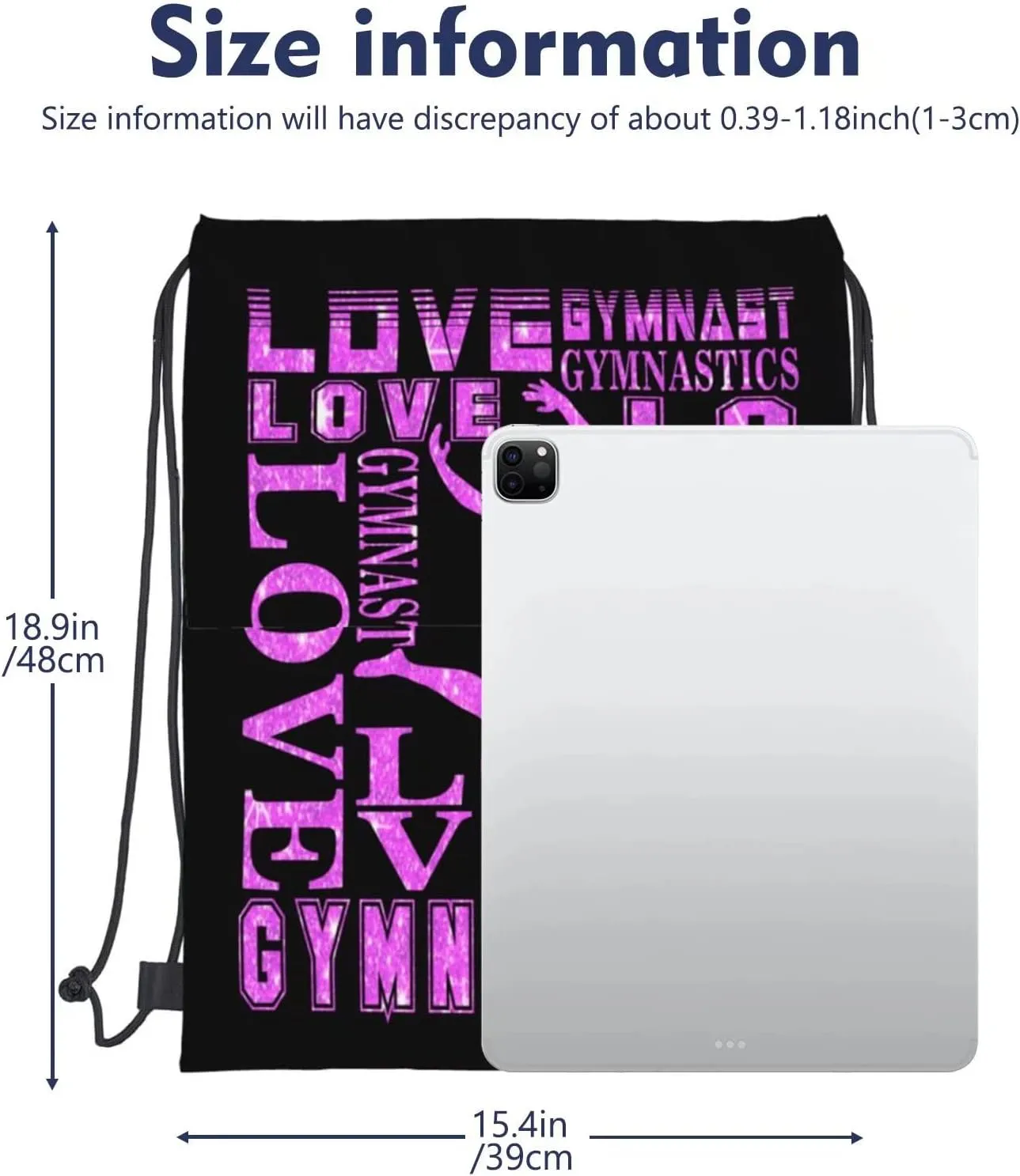 Gymnastics Drawstring Backpack Love Gymnastics Bag,Sackpack String Bag Cinch Waterproof Sackpack for Sport Gym Beach Shopping Yoga