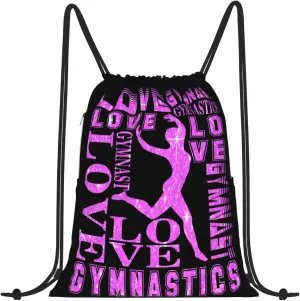 Gymnastics Drawstring Backpack Love Gymnastics Bag,Sackpack String Bag Cinch Waterproof Sackpack for Sport Gym Beach Shopping Yoga