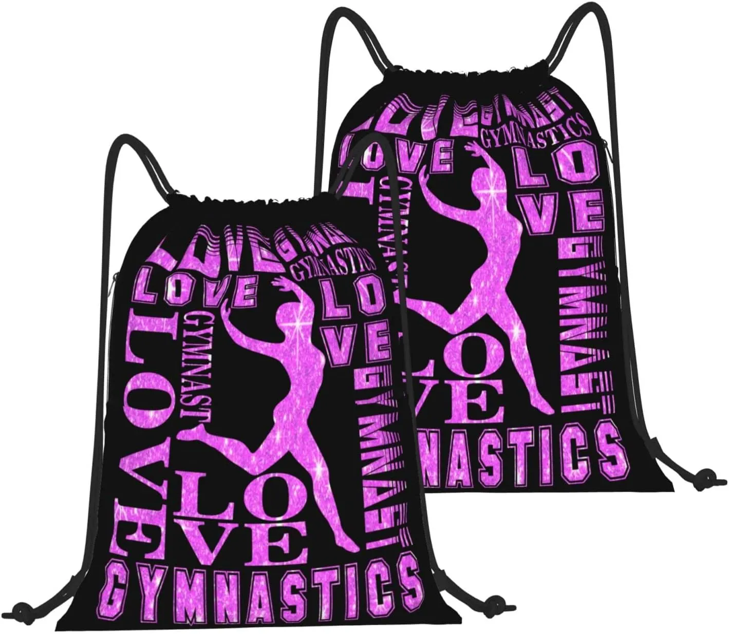 Gymnastics Drawstring Backpack Love Gymnastics Bag,Sackpack String Bag Cinch Waterproof Sackpack for Sport Gym Beach Shopping Yoga