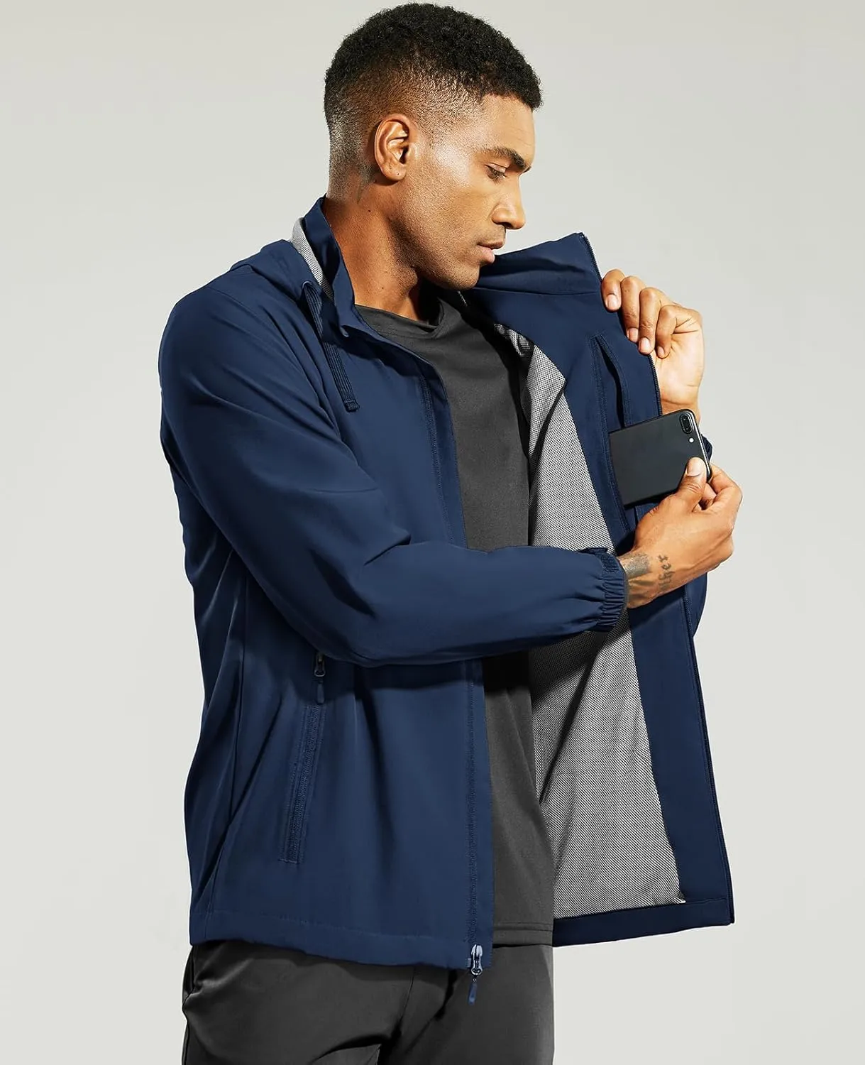 Haimont Men’s Packable Windbreaker with Hood Lightweight Windproof Water Resistant Hooded Jacket for Running Hiking Travel