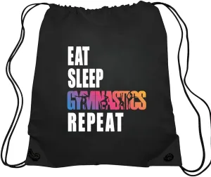 Haizct Eat Sleep Gymnastics Repeat Drawstring Backpack, Gymnasts Gift, Unisex Drawstring Backpack Bag for Gym Shopping Sport Yoga Dance Rehearsa