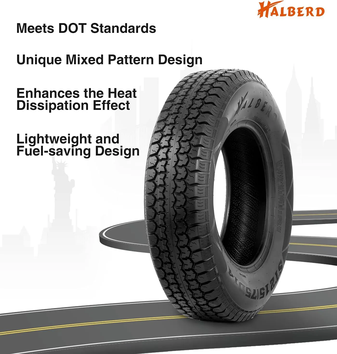HALBERD Premium New Trailer Tires ST215/75D14, 6PR Load Range C, 14in Fuel-saving Designed Trailer Tires 215 75 14 for Travel/Camper/Landscape/Cargo/Utility/Boat/Horse/Farm/Hauler Trailer(Pack of 1)