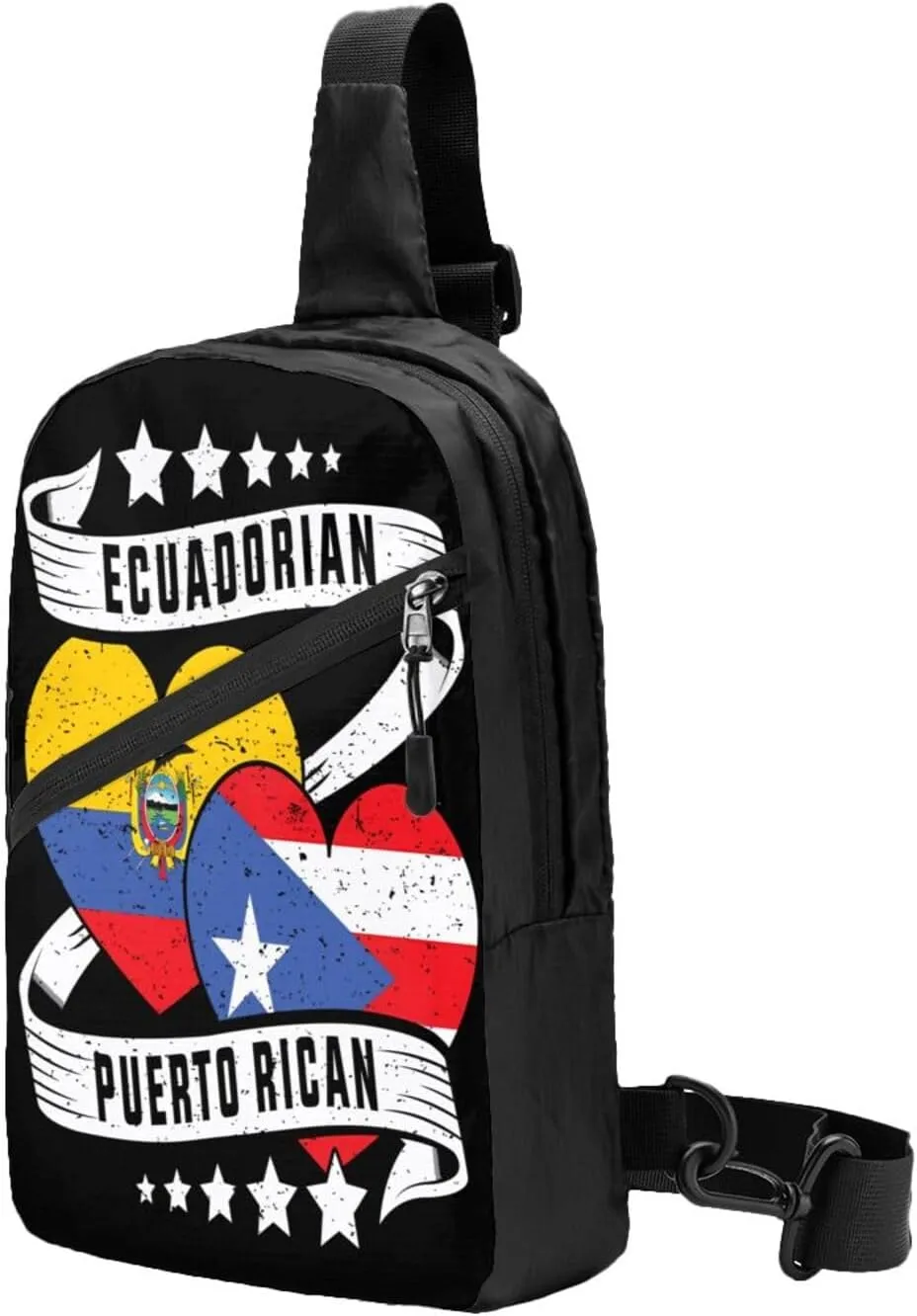 Half Ecuadorian Half Puerto Rican Packable Crossbody Bag Portable Sling Bags Foldable Travel Daypack Reusable Sports Shoulder Backpack Diagonally Chest Bag for Workout