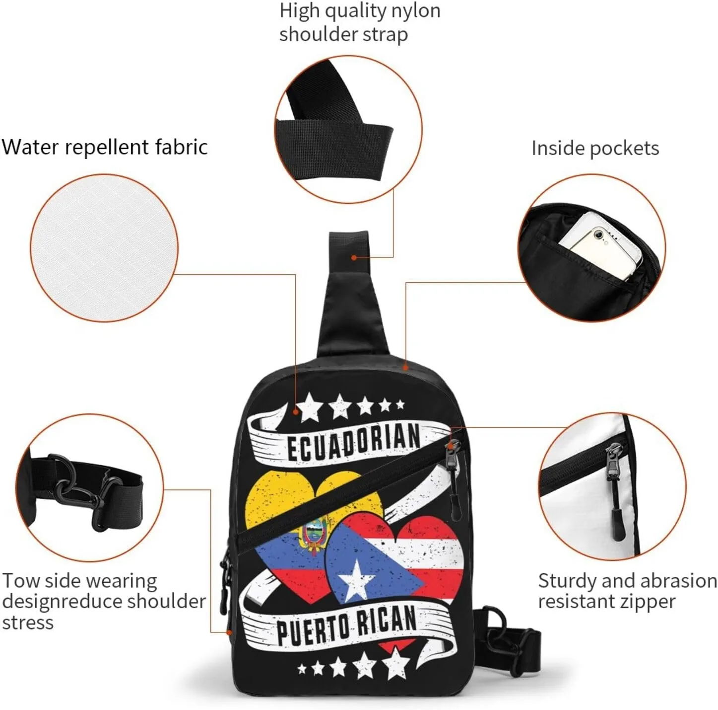 Half Ecuadorian Half Puerto Rican Packable Crossbody Bag Portable Sling Bags Foldable Travel Daypack Reusable Sports Shoulder Backpack Diagonally Chest Bag for Workout