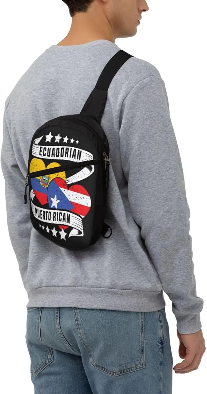 Half Ecuadorian Half Puerto Rican Packable Crossbody Bag Portable Sling Bags Foldable Travel Daypack Reusable Sports Shoulder Backpack Diagonally Chest Bag for Workout