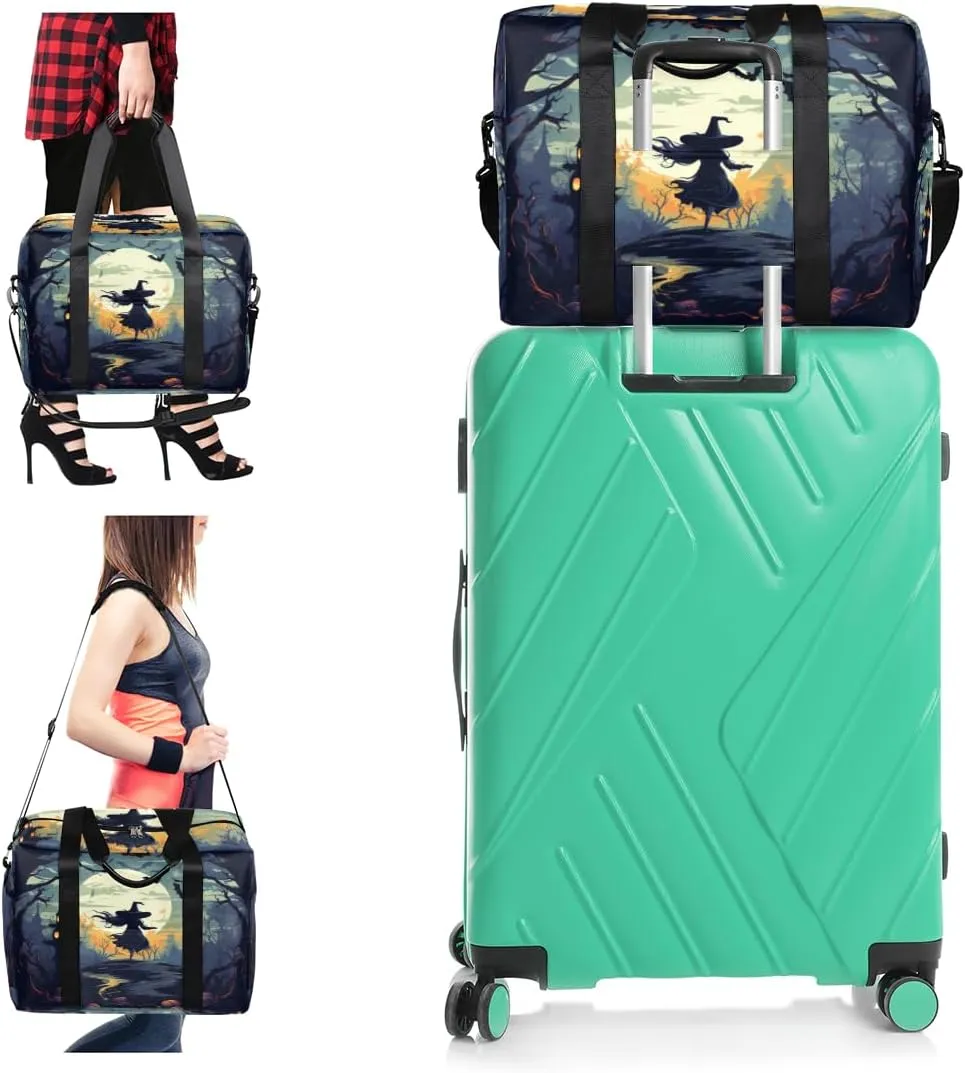 Halloween Witch Bats Womens Travel Bags, Weekender Carry on for Women, Sports Gym Bag, Workout Duffel bag, Overnight Shoulder Bag