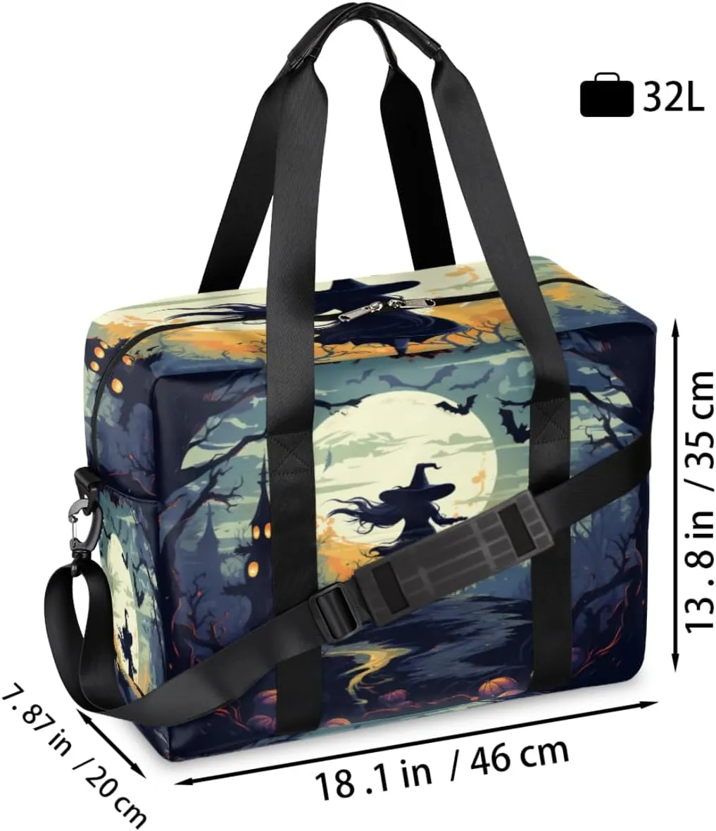 Halloween Witch Bats Womens Travel Bags, Weekender Carry on for Women, Sports Gym Bag, Workout Duffel bag, Overnight Shoulder Bag