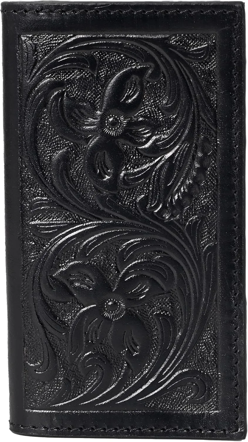 Handcrafted Western Leather Wallet for Men & Women Card Holder RFID Protected Checkbook Cover Purses Leather Hand Bag Genuine Leather Slim Bifold Wallet Western Design Handtooled Black
