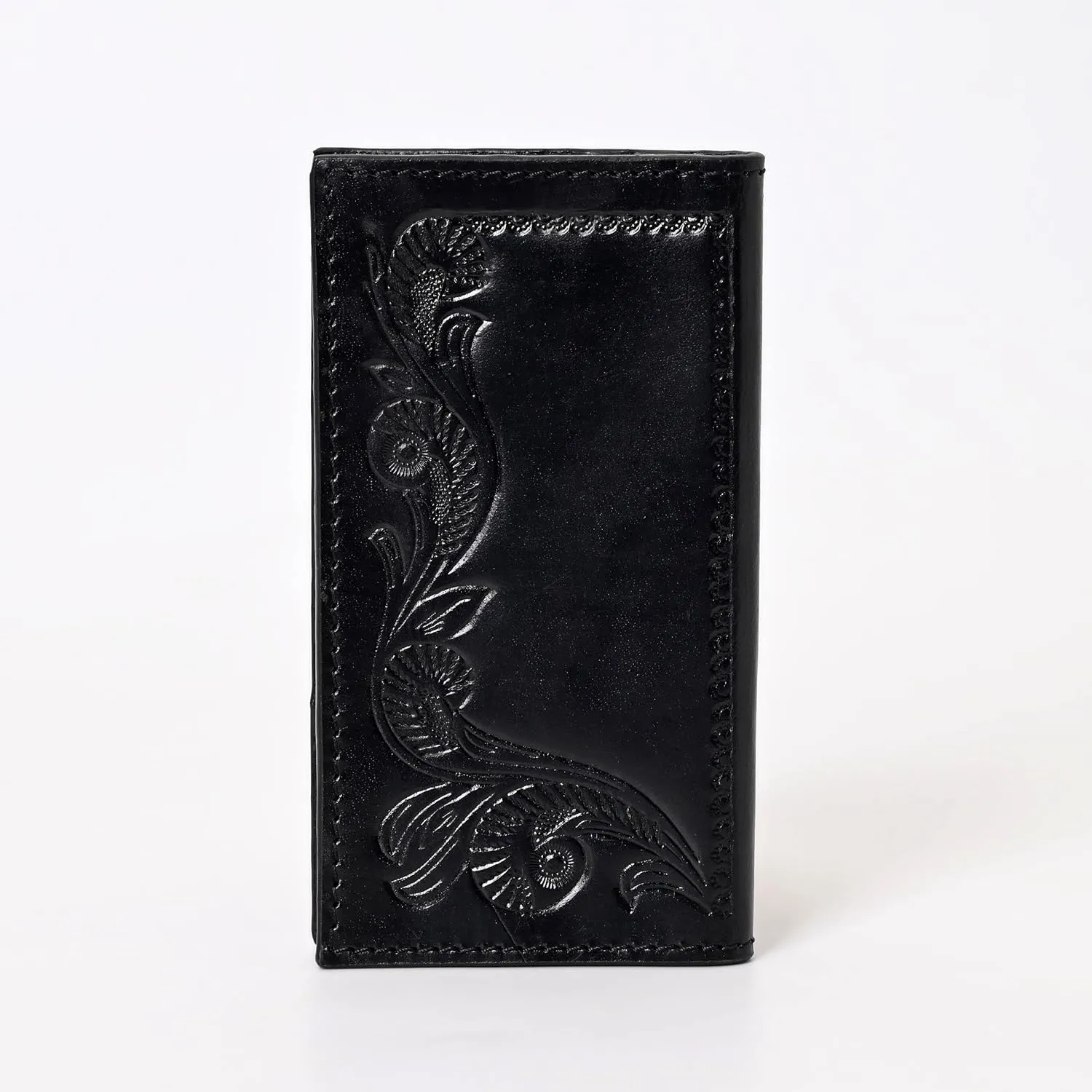 Handcrafted Western Leather Wallet for Men & Women Card Holder RFID Protected Checkbook Cover Purses Leather Hand Bag Genuine Leather Slim Bifold Wallet Western Design Handtooled Black