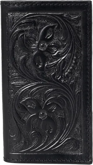 Handcrafted Western Leather Wallet for Men & Women Card Holder RFID Protected Checkbook Cover Purses Leather Hand Bag Genuine Leather Slim Bifold Wallet Western Design Handtooled Black
