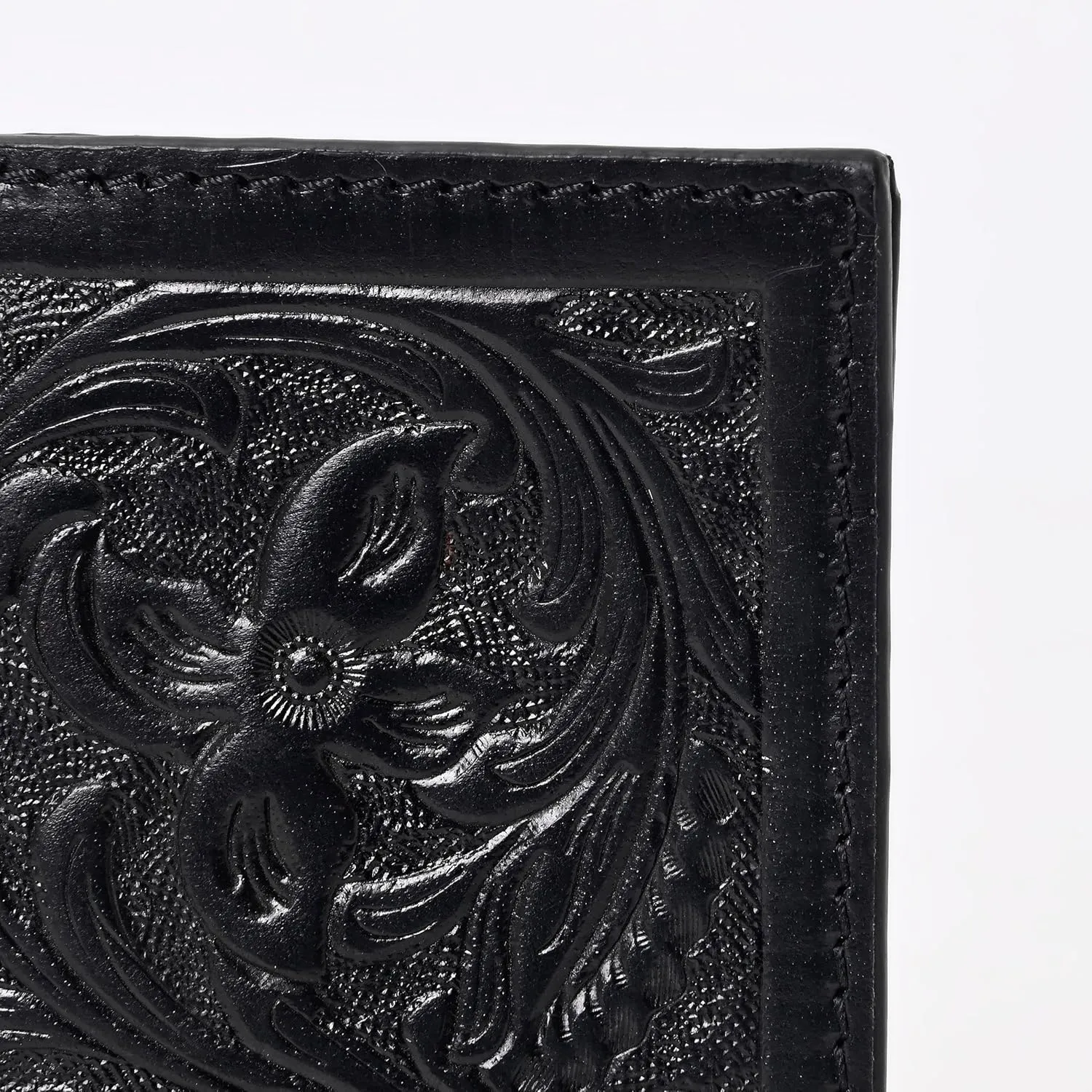 Handcrafted Western Leather Wallet for Men & Women Card Holder RFID Protected Checkbook Cover Purses Leather Hand Bag Genuine Leather Slim Bifold Wallet Western Design Handtooled Black