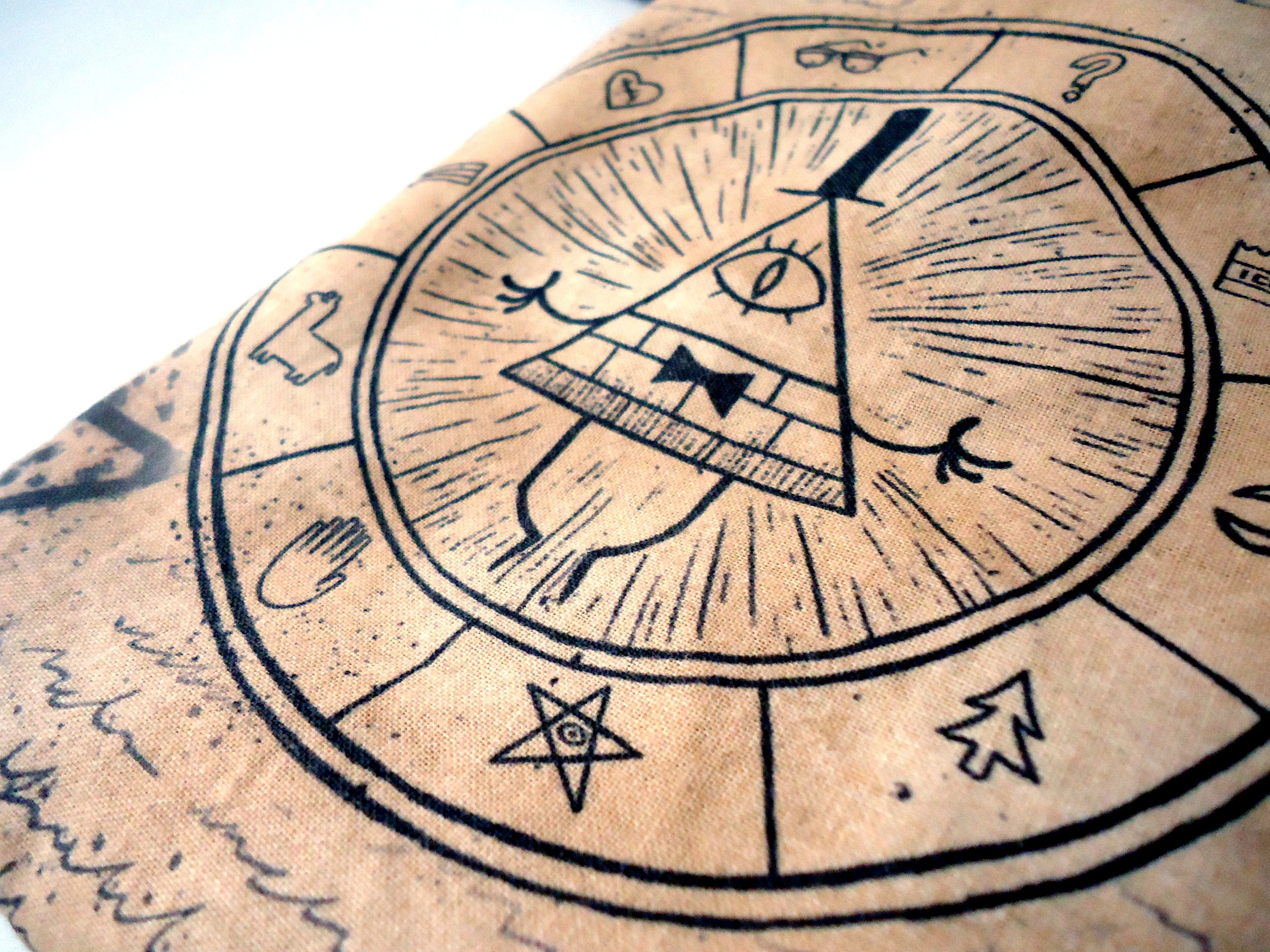 Handmade Drawstring bag -Printed Bill Cipher