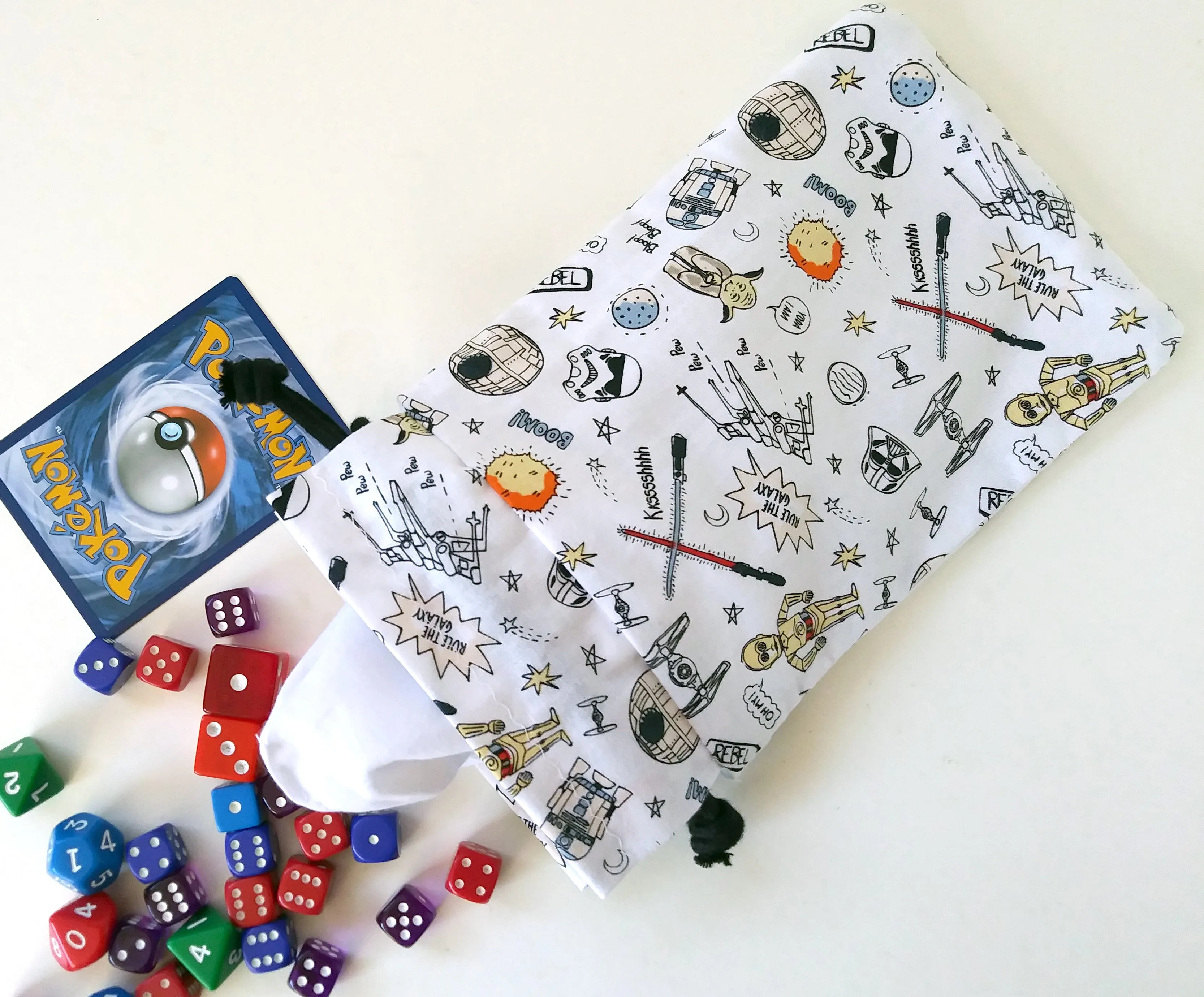 Handmade Drawstring bag - White Droids bag