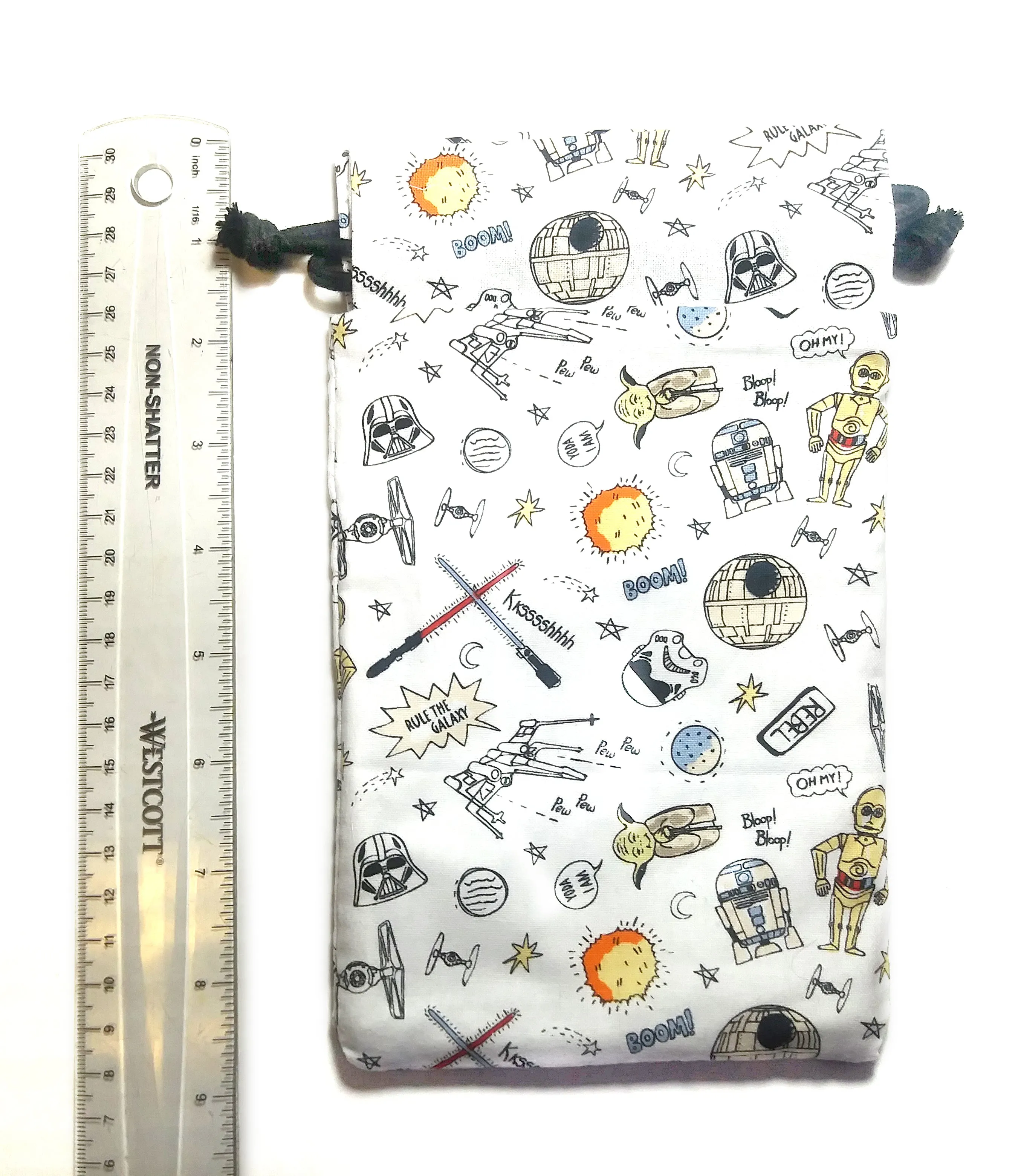 Handmade Drawstring bag - White Droids bag