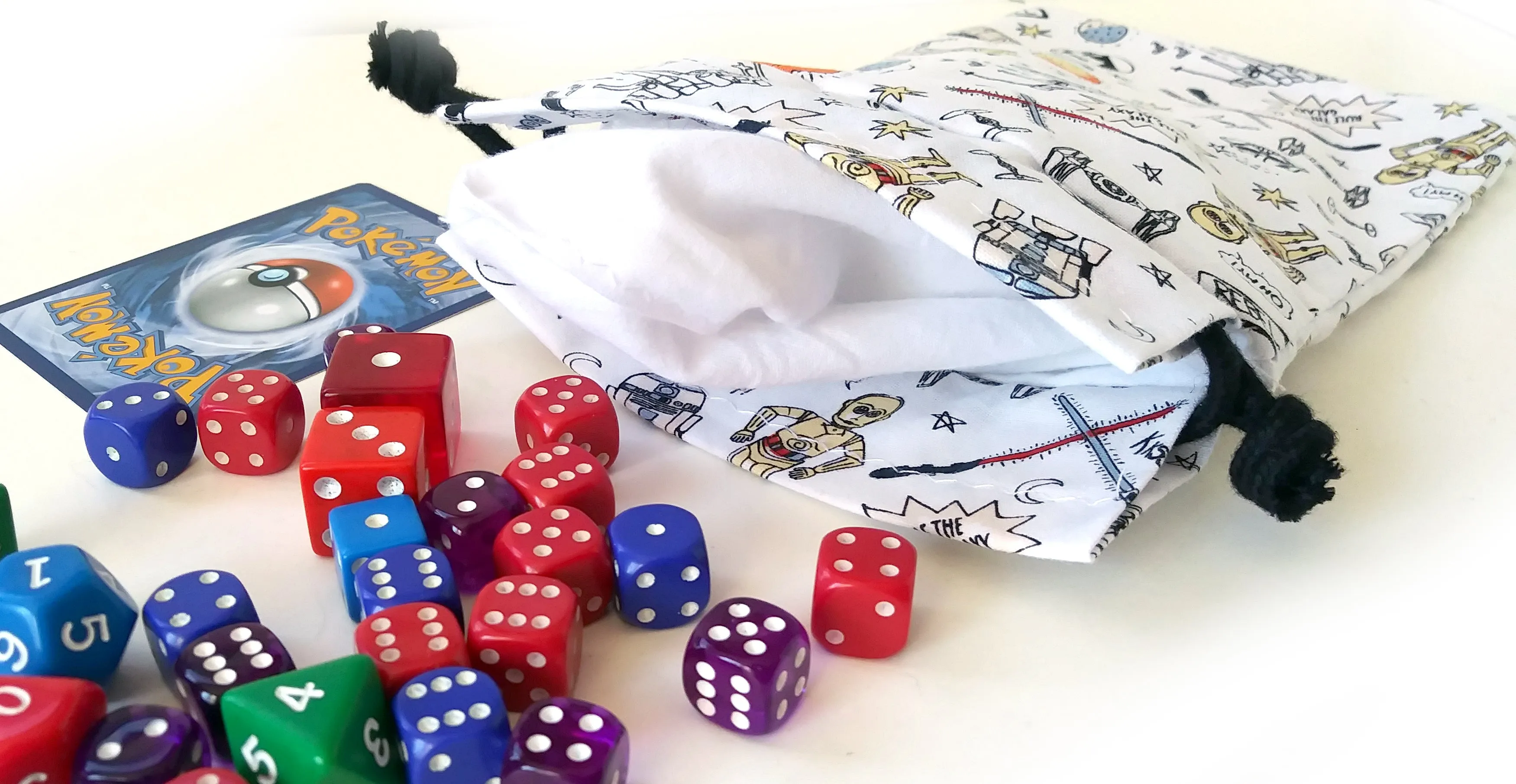 Handmade Drawstring bag - White Droids bag