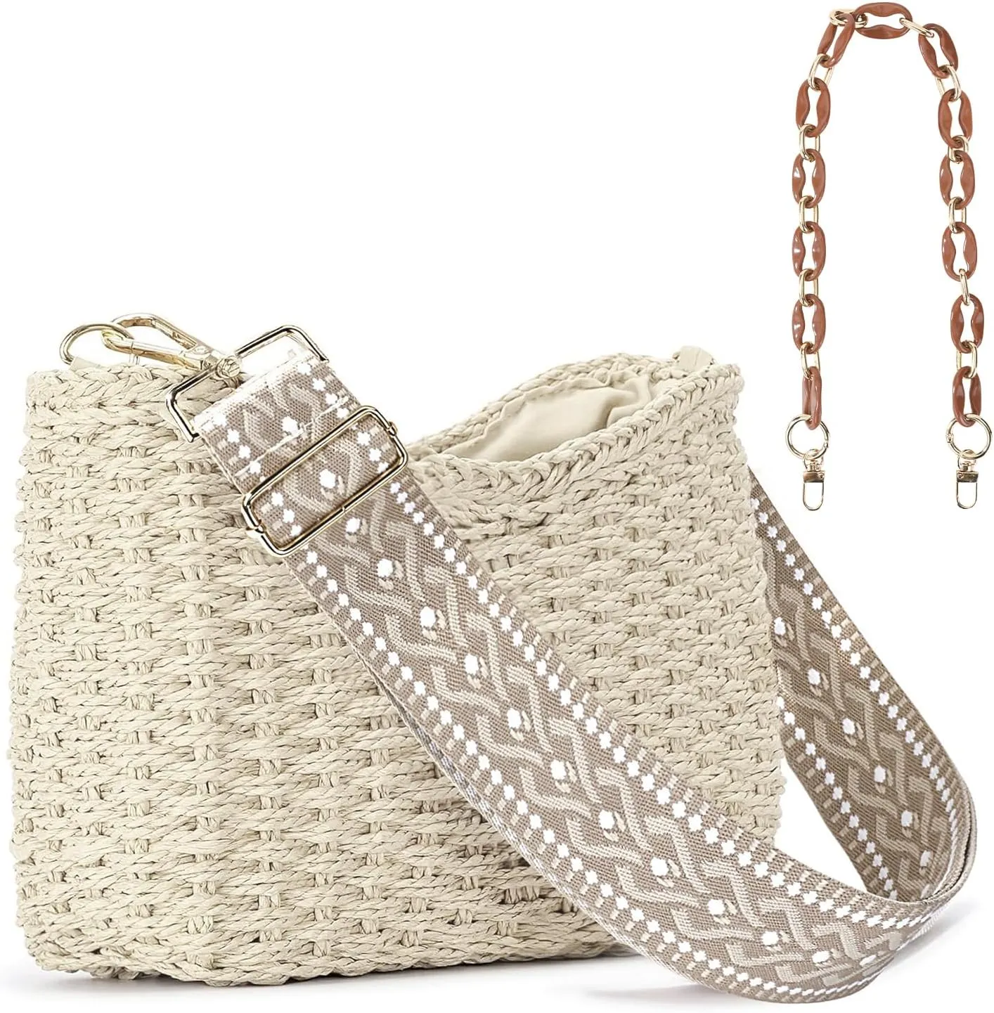 Handwoven Straw Purses for Women - Boho Crossbody Bag with Adjustable Strap - Summer Beach Shoulder Purse
