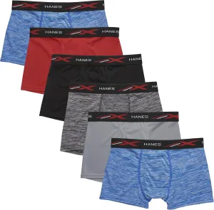 Hanes Boys' X-Temp Boxer Briefs, Moisture Wicking Breathable Underwear, Tagless, Assorted 6 Pack