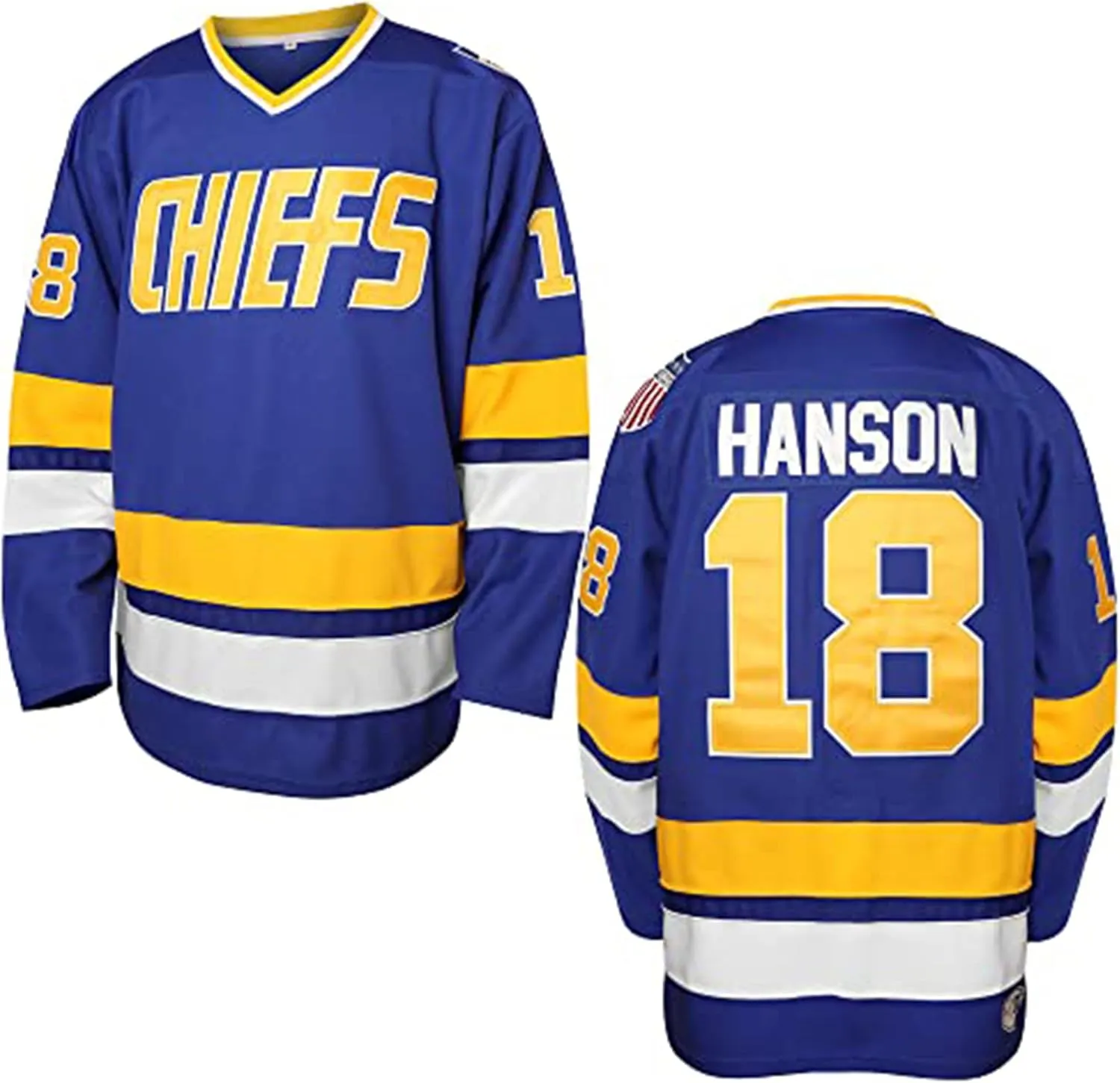 Hanson Brothers Hockey Jersey 16 Charlestown Chiefs 17 Jeff Slap Shot 18 Movie Hockey Jersey Blue White S-3XL