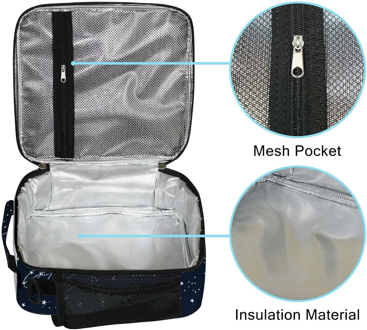 Hapuxt Lunch Box Lunch Bag with Adjustable Shoulder Strap Tote for Women Men Astronomical Dark Blue White Insulated Waterproof Resable Zipper Outdoor Work Office Picnic