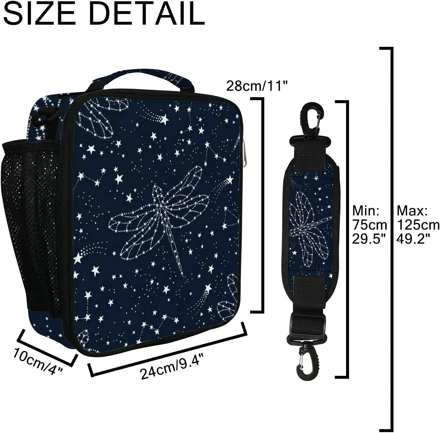 Hapuxt Lunch Box Lunch Bag with Adjustable Shoulder Strap Tote for Women Men Astronomical Dark Blue White Insulated Waterproof Resable Zipper Outdoor Work Office Picnic