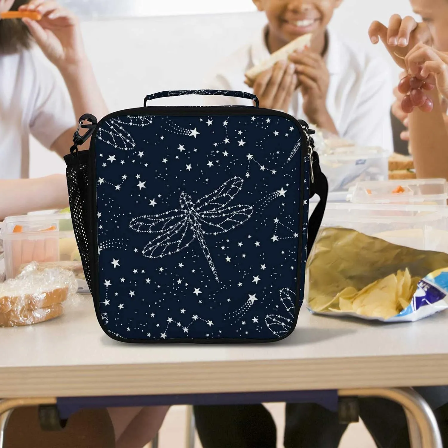 Hapuxt Lunch Box Lunch Bag with Adjustable Shoulder Strap Tote for Women Men Astronomical Dark Blue White Insulated Waterproof Resable Zipper Outdoor Work Office Picnic