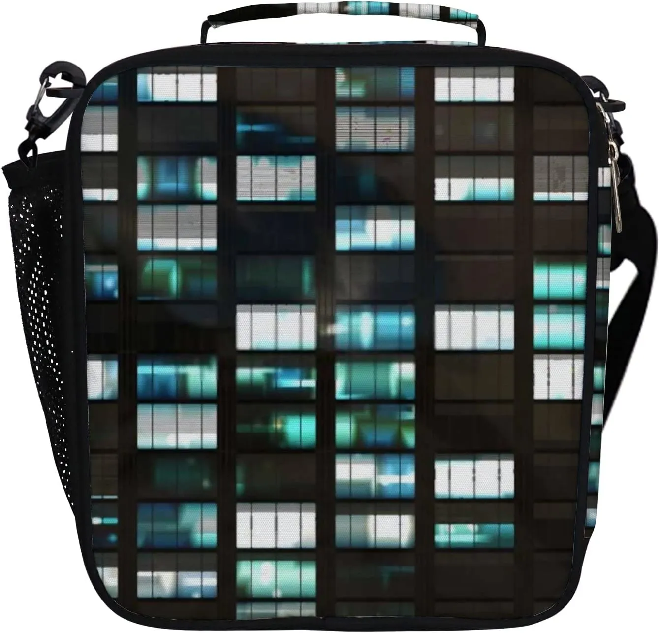 Hapuxt Lunch Box Lunch Bag with Adjustable Shoulder Strap Tote for Women Men Illuminated Windows Tall Building at Night Insulated Waterproof Resable Zipper Outdoor Work Office Picnic